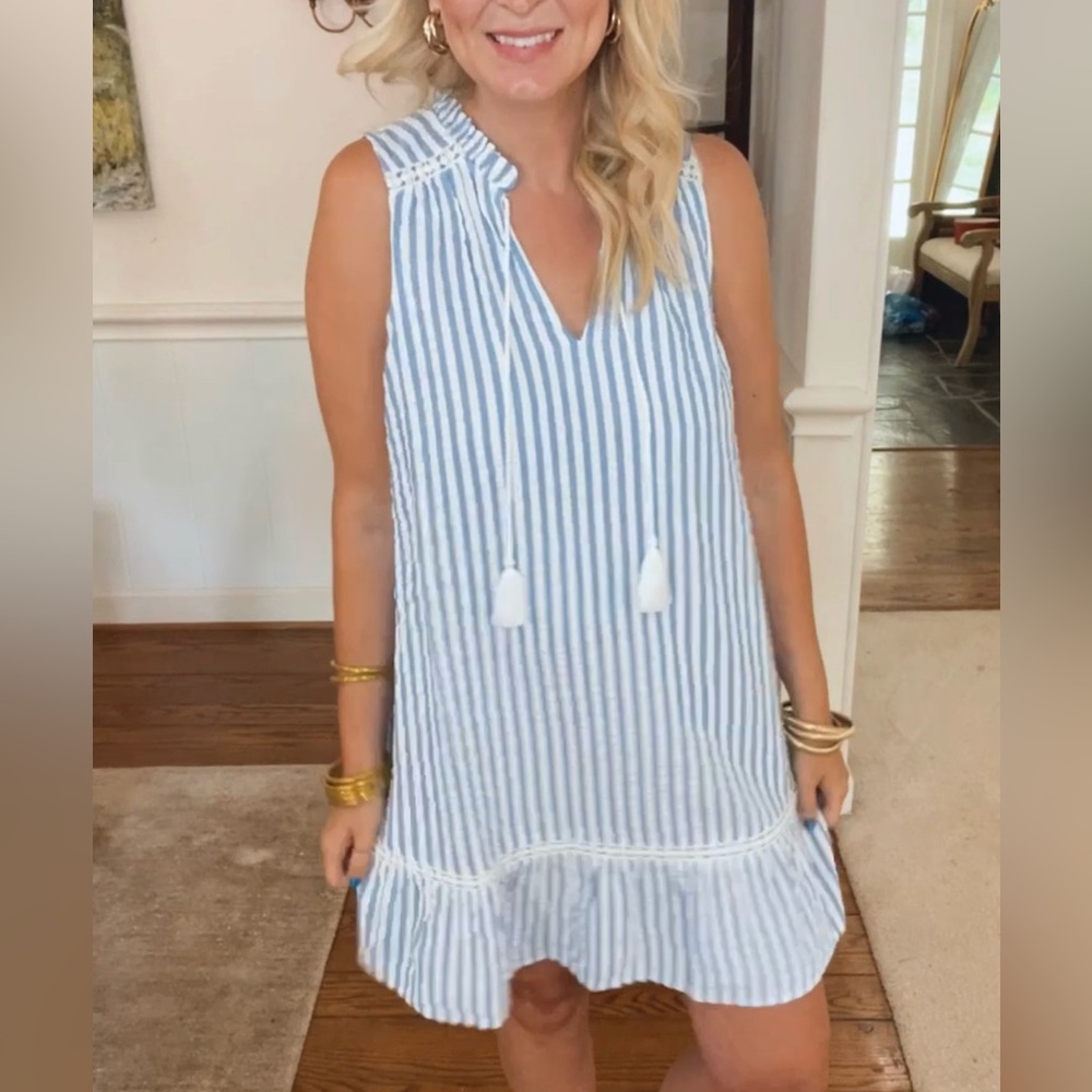 Gently worn, size M. Crown & Ivy Blue and White Striped Mini Dress